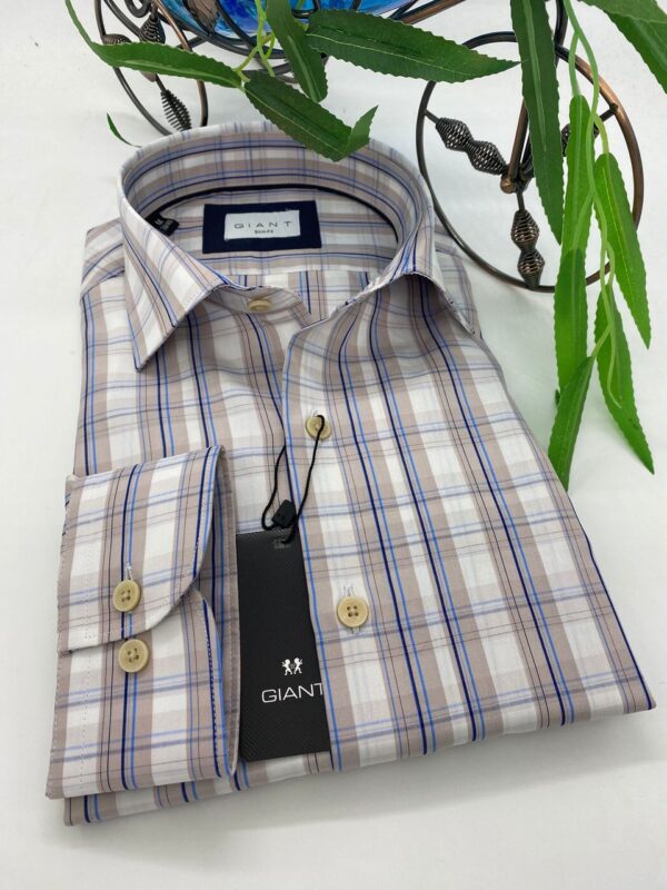 Chemise à carreaux beige et bleu – GIANT Slim Fit