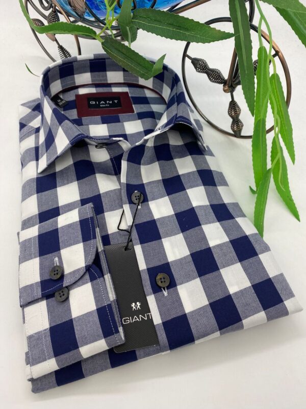 Chemise à grands carreaux bleu marine et blanc – GIANT Slim Fit